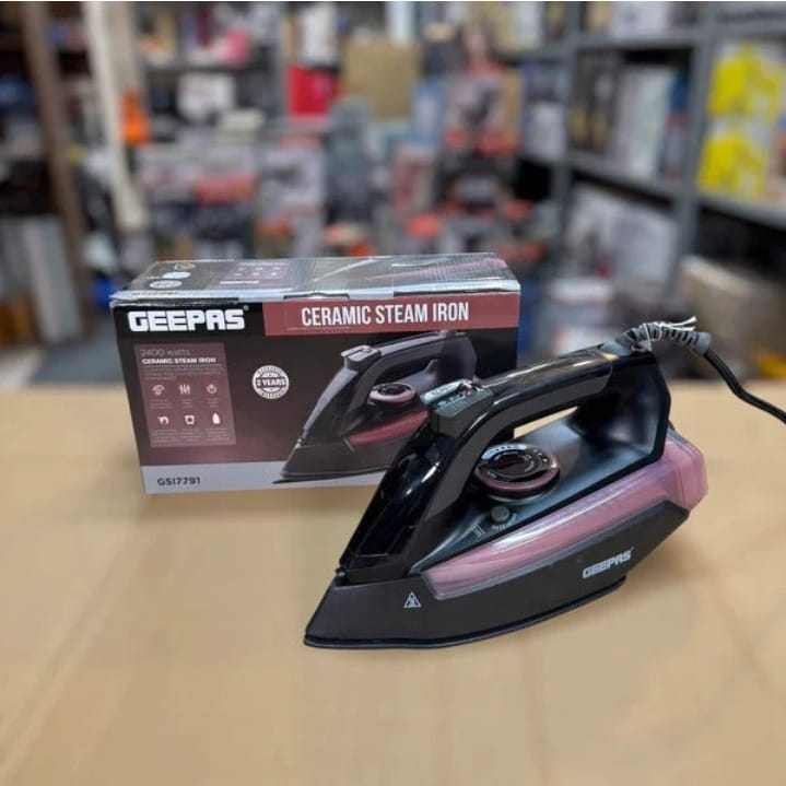 Geepas Ceramic Steam Iron GS17791 – 2400W Powerful Steam Iron with Ceramic Soleplate & 2-Year Warranty