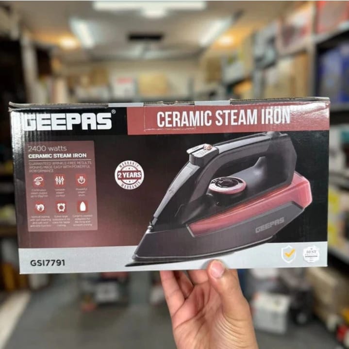Geepas Ceramic Steam Iron GS17791 – 2400W Powerful Steam Iron with Ceramic Soleplate & 2-Year Warranty